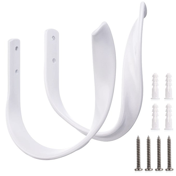 2 PCS ALUMINUM ALLOY CURTAIN HOLDBACKS DECORATIVE WALL MOUNTED DRAPERY TIEBACKS WITH SCREWS HEAVY DUTY WINDOW TREATMENT HOLDBACKS FOR HOME DECOR WHITE