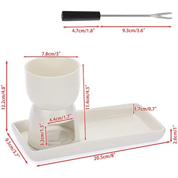 ريحني مجموعة فوندو فوندو صغيرة بنكهة الشوكولاتة والجبن، مجموعة فوندو شاي أبيض بحجم 150 مل مع شوكتين وطبق مستطيل واحد لزبدة الآيس كريم - Image 4