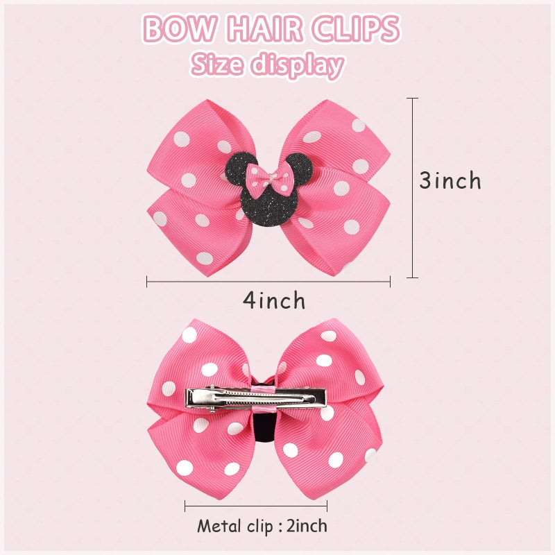 Ayesha Mouse Ears Hair Clips, 4PCS Grosgrain Ribbon Mouse Bow Hair Clips, Polka Dot Bows for Girls, Hair Accessories for Baby Girls, Toddler Kids, Costume Party, Daily Use - Image 4