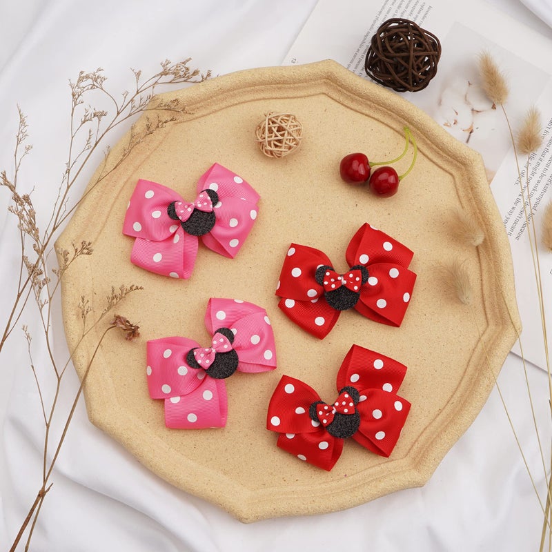 Ayesha Mouse Ears Hair Clips, 4PCS Grosgrain Ribbon Mouse Bow Hair Clips, Polka Dot Bows for Girls, Hair Accessories for Baby Girls, Toddler Kids, Costume Party, Daily Use - Image 2