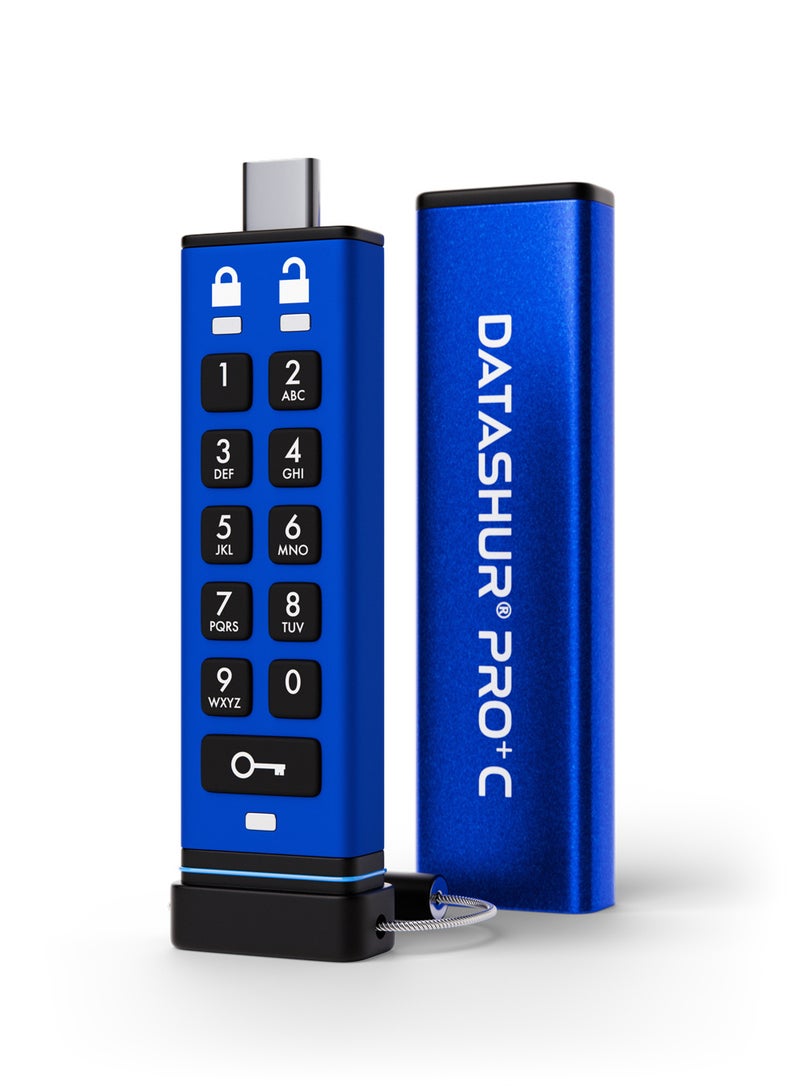 iStorage datAshur PRO+C 512GB | Secure USB Type-C Memory Stick | FIPS 140-3 Level 3 Certified | PIN protected | Type C-A adapter included. - Image 1