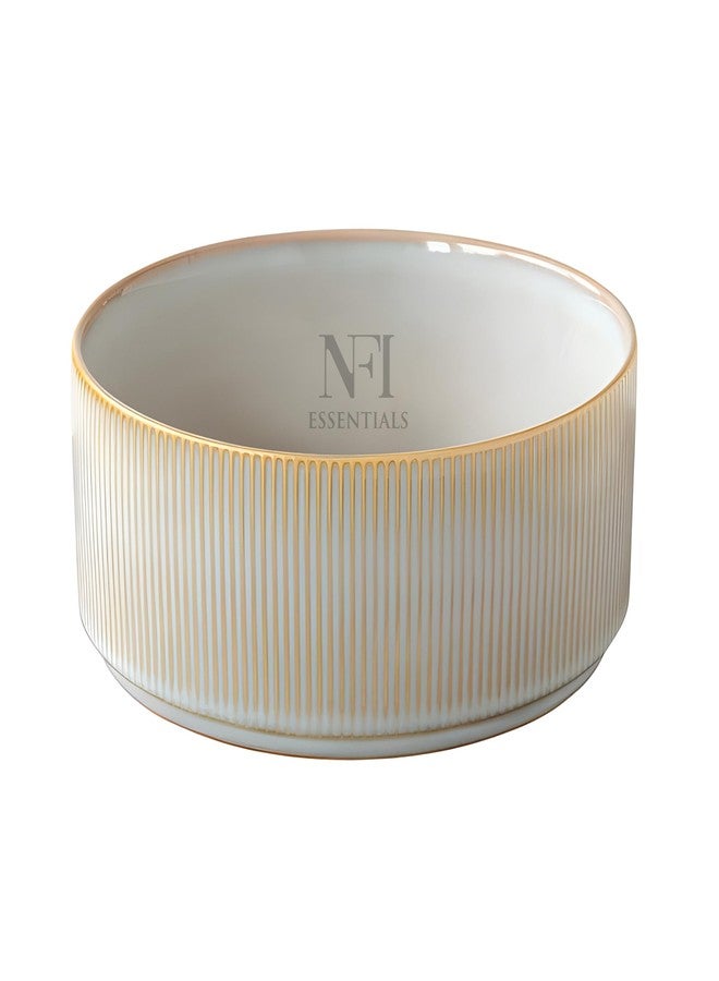 NFI essentials Ceramic Bowls Perfect for Snack, Side Dishes, Salads Or Desserts Beige Rib-Textured Multipurpose Uses Microwave & Oven Safe Ideal for Gifting & Daily Use - Image 1