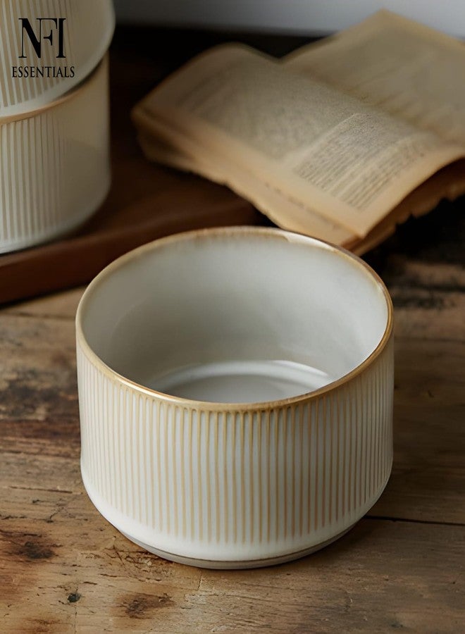 NFI essentials Ceramic Bowls Perfect for Snack, Side Dishes, Salads Or Desserts Beige Rib-Textured Multipurpose Uses Microwave & Oven Safe Ideal for Gifting & Daily Use - Image 5