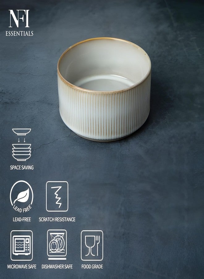 NFI essentials Ceramic Bowls Perfect for Snack, Side Dishes, Salads Or Desserts Beige Rib-Textured Multipurpose Uses Microwave & Oven Safe Ideal for Gifting & Daily Use - Image 3