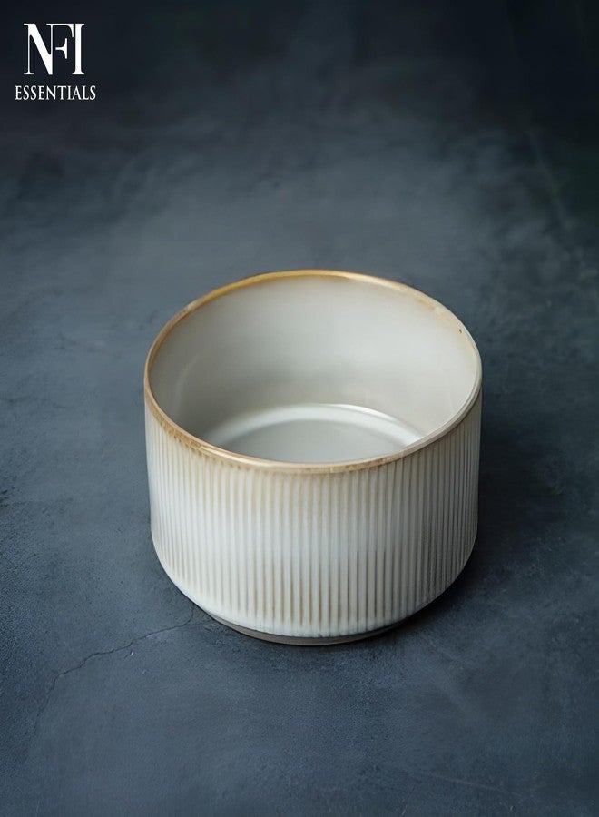 NFI essentials Ceramic Bowls Perfect for Snack, Side Dishes, Salads Or Desserts Beige Rib-Textured Multipurpose Uses Microwave & Oven Safe Ideal for Gifting & Daily Use - Image 2