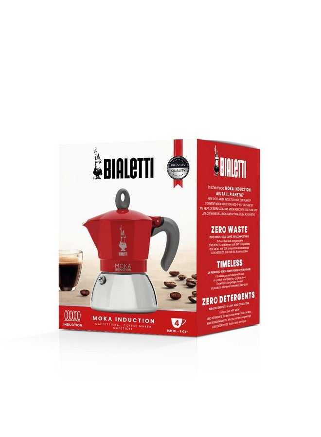 BIALeTTI بيالتي - موكا إندكشن، وعاء موكا، مناسب لجميع أنواع المواقد، 4 أكواب إسبريسو (5.7 أونصة)، أحمر - Image 2