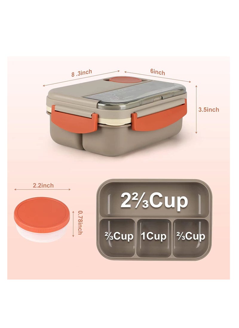 SYOSI - Bento Box Lunch Boxes Stackable Bento Lunch Box for Adults Leak-Proof Lunch Container with Compartments 4-in-1 Lunchbox with Sauce Pot Cutlery Set Microwave Dishwasher Safe Available 1300ML  (Beige) - Image 1