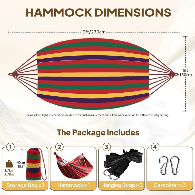 Anyoo Outdoor Camping Hammock Outdoor Portable Canvas Lightweight Hammock with Tree Friendly Straps Carry Bag Perfect for Garden, Balcony, Patio, Beach, Hiking - Image 2
