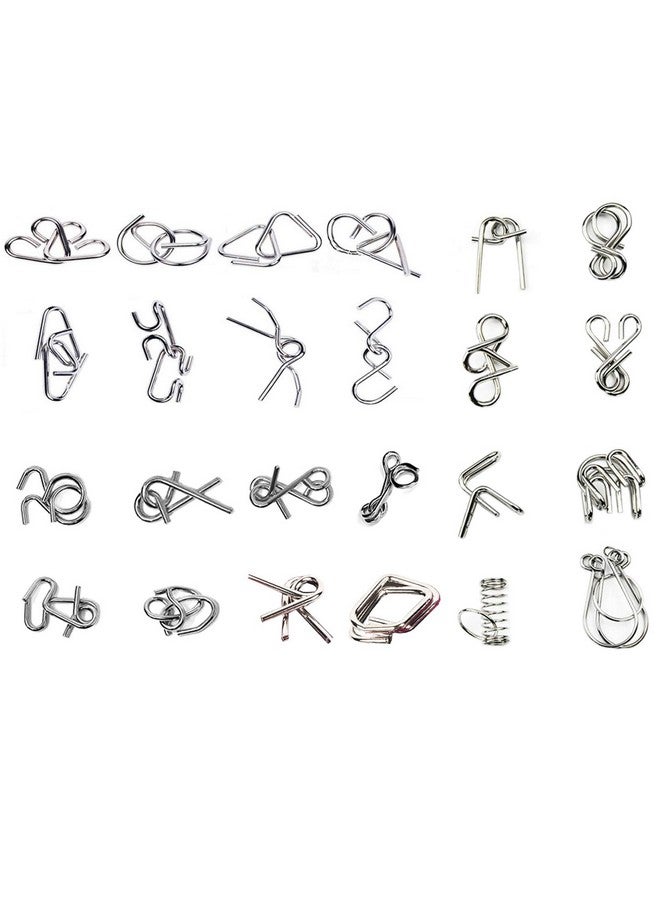 Ahyuan 24 Pieces Iq Test Mind Game Toys Iq Toys Brain Teaser Metal Wire Puzzles Magic Trick Toy Metal Iq Puzzle For Children And Adults (Silver) - Image 1