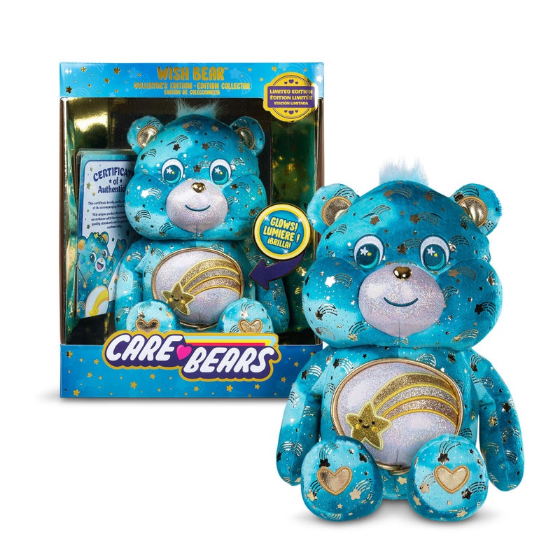Basic Fun Care Bears 35 cm Luminous Belly Plush - Wish Bear - Soft Environmentally Friendly Toy with Illuminated Belly Badge - Comfortable Collectable Item for Children and Fans - Image 1