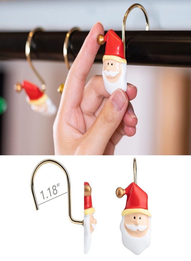 HELORAY Christmas Shower Curtain Hooks Rust Proof Shower Curtain Rings Metal Decorative Bath Curtain Hooks Shower Curtain Rod Rings for Bathroom Rust Resistant Set of 12: 6 Santa Claus & 6 Christmas Tree - Image 3