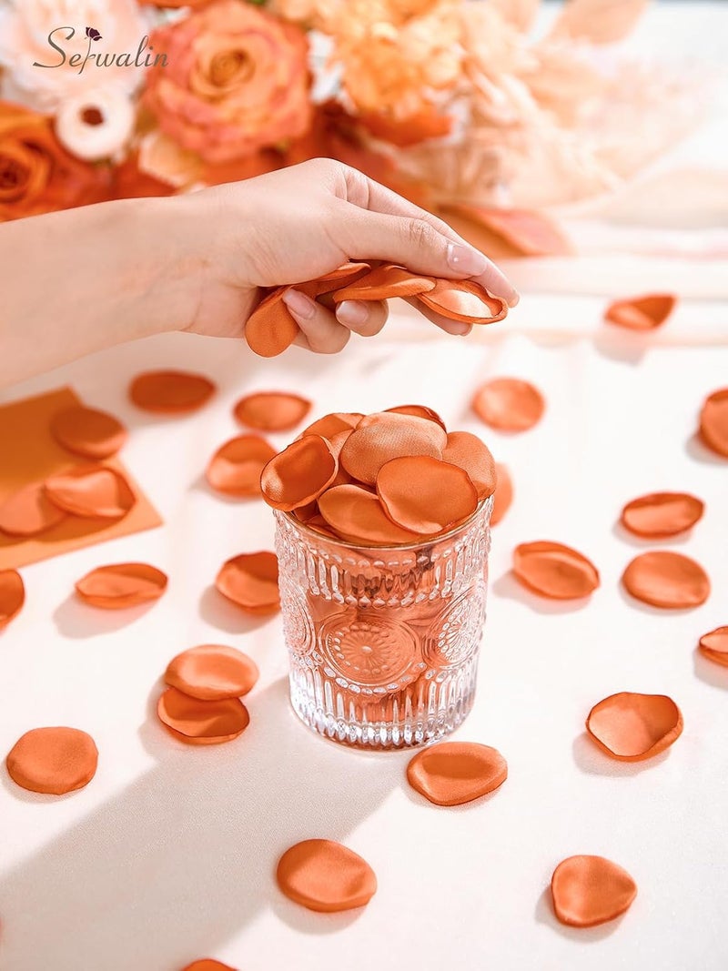 Serwalin 300Pcs Silk Rose Petals Fake Flower Petals Orange Artificial Rose Petals for Weddings Proposal Flower Girl Petals Aisle Flower Girl Basket Runner Bridal Shower Table Decor - Image 2