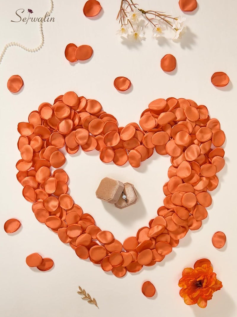 Serwalin 300Pcs Silk Rose Petals Fake Flower Petals Orange Artificial Rose Petals for Weddings Proposal Flower Girl Petals Aisle Flower Girl Basket Runner Bridal Shower Table Decor - Image 4
