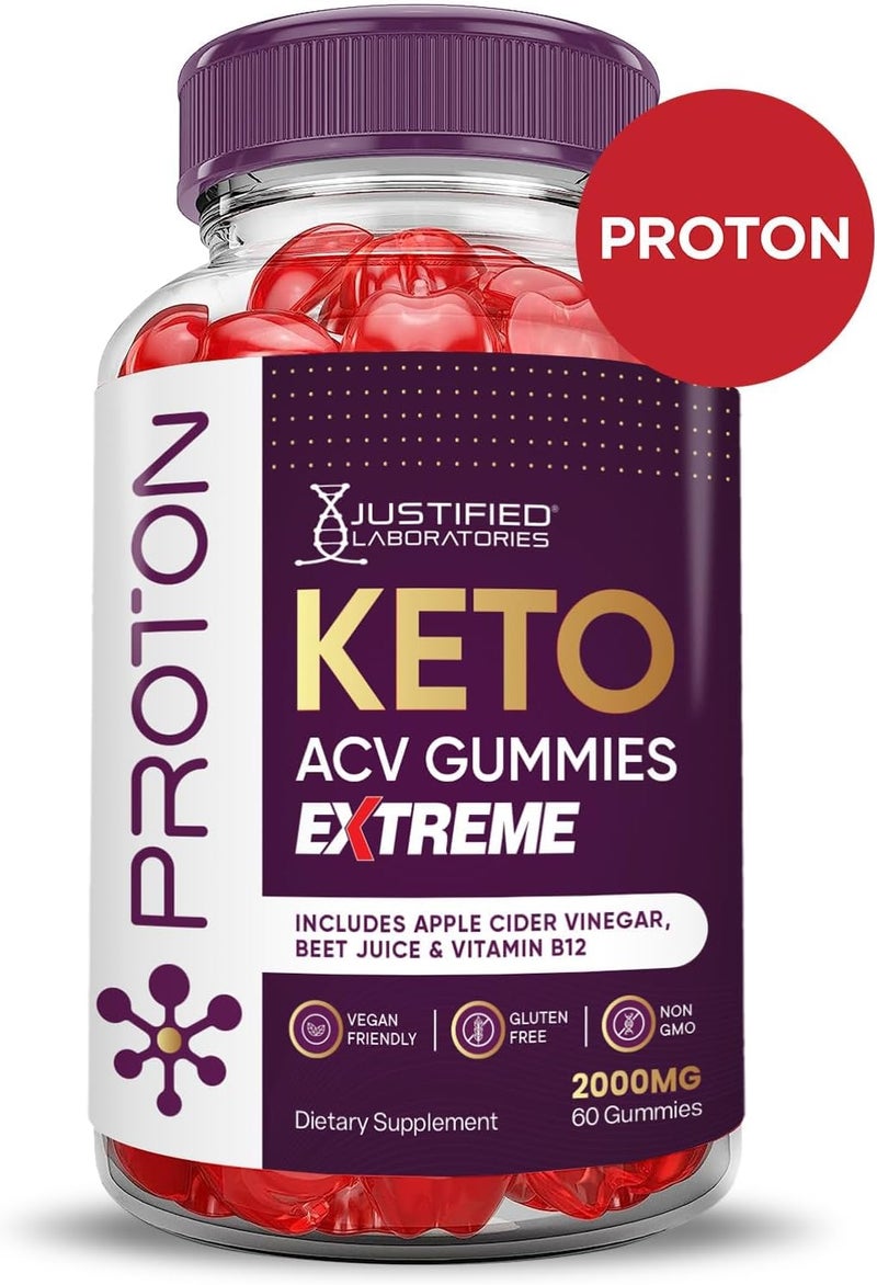 Justified Laboratories 2 Pack Proton Protein Keto ACV Gummies Extreme 2000MG Proton Keto Gummies Apple Cider Vinegar Formulated with Pomegranate Beet Juice Powder B12 Vegan Non GMO 120 Gummys - Image 4