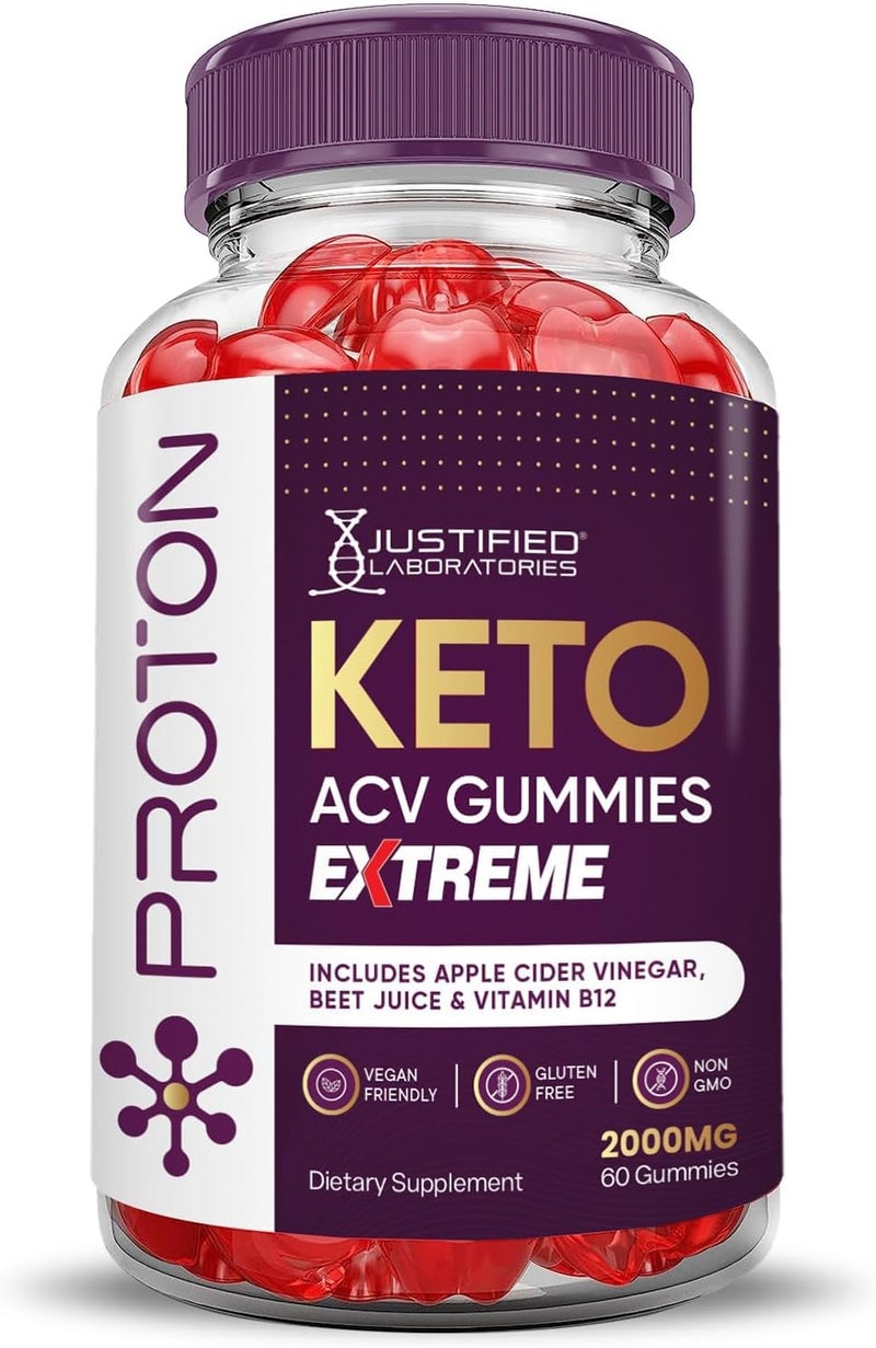 Justified Laboratories 2 Pack Proton Protein Keto ACV Gummies Extreme 2000MG Proton Keto Gummies Apple Cider Vinegar Formulated with Pomegranate Beet Juice Powder B12 Vegan Non GMO 120 Gummys - Image 5