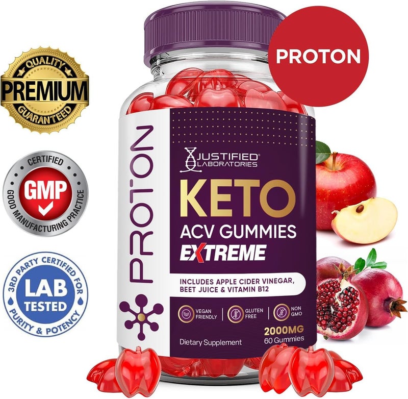 Justified Laboratories 2 Pack Proton Protein Keto ACV Gummies Extreme 2000MG Proton Keto Gummies Apple Cider Vinegar Formulated with Pomegranate Beet Juice Powder B12 Vegan Non GMO 120 Gummys - Image 3