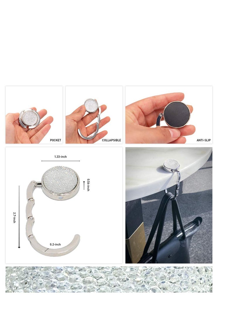 Y&D Foldable Purse Hook, Floding Handbag Hanger Bling Rhinestone Bag Holder for Table Desk 3PCS Black White Red  - Image 2