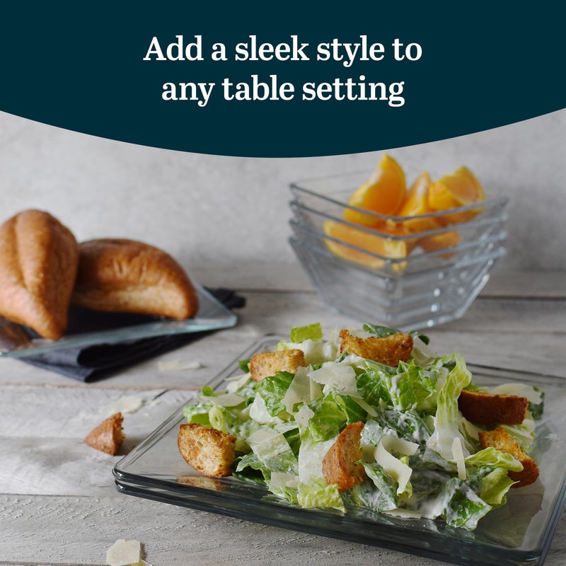 Libbey Tempo Glass Dinnerware Set, Sleek Square Clear Glass Plates and Bowls Set of 12, Dishwasher Safe Dinnerware for Parties or Everyday Use - Image 2