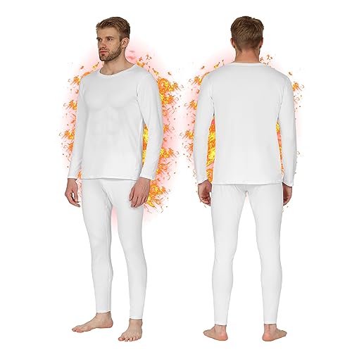 HEROBIKER Mens Thermal Underwear Set Skiing Winter Warm Base Layers Tight Long Johns Top and Bottom Set with Fleece Lined (White, Small) - Image 1