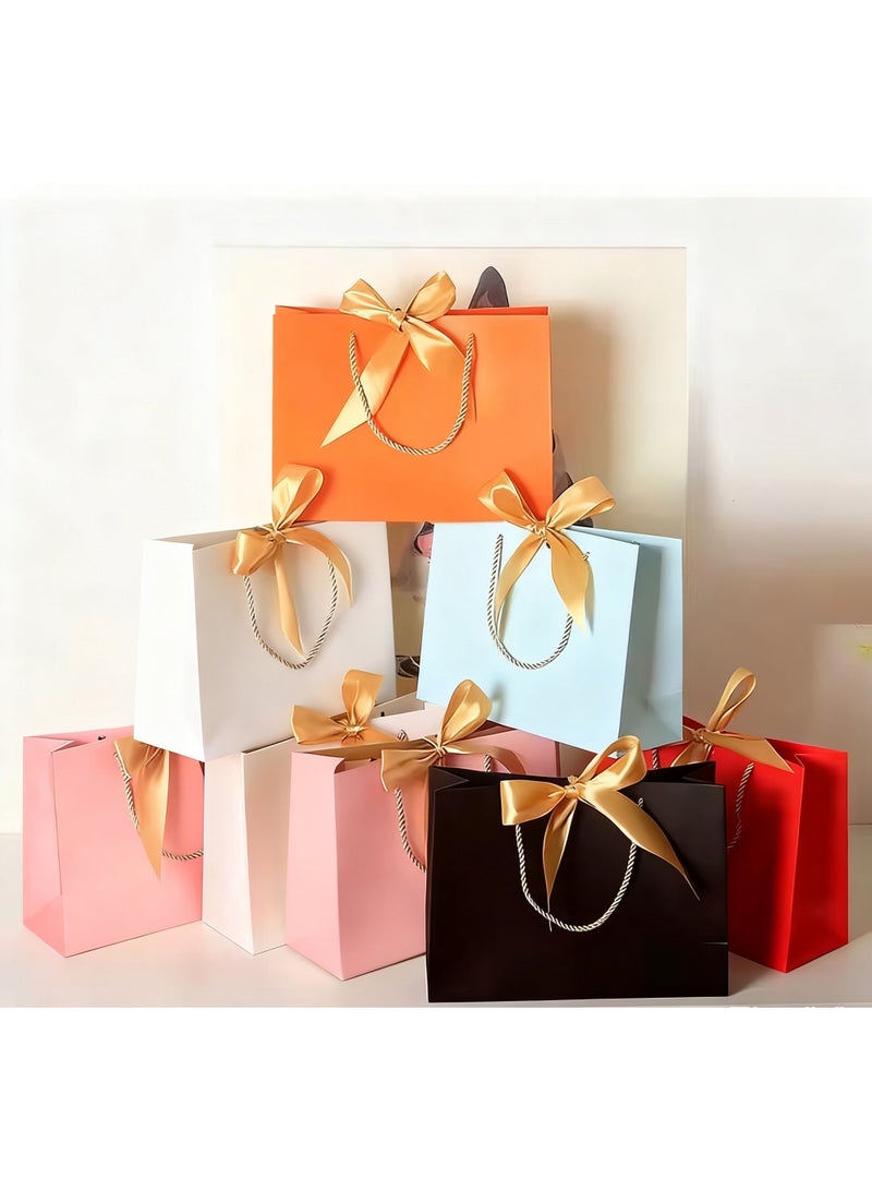 8 Pcs Gift Bags Favor Bags,with Bow Ribbon and Greeting Cards,Waterproof Colorful Paper Gift Bags, for BabyShower, Birthday, Wedding, Party, Festival,Holiday(8 Colors) - Image 1