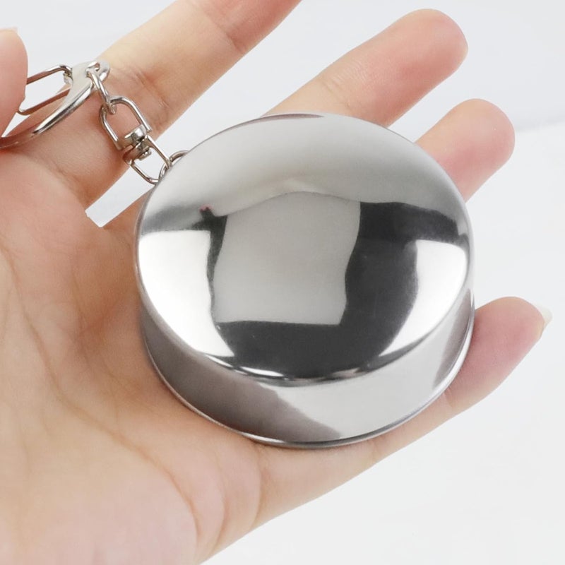 MADHYA كوب قابل للطي من الفولاذ المقاوم للصدأ، كوب شرب صغير محمول للتخييم مع غطاء وسلسلة مفاتيح للسفر الخارجي، حجم جيب قابل لإعادة الاستخدام وقابل للطي بسعة 120 مل، عبوة من 2 - Image 4