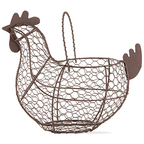 Tag 11.5 inch Farmhouse Rustic Vintage Chicken Wire Egg Basket With Handle For Egg Holder Fruit And Kitchen Living Room Home Rooster Decor Decoration Collecting And Countertop Storing Eggs Brown - Image 1