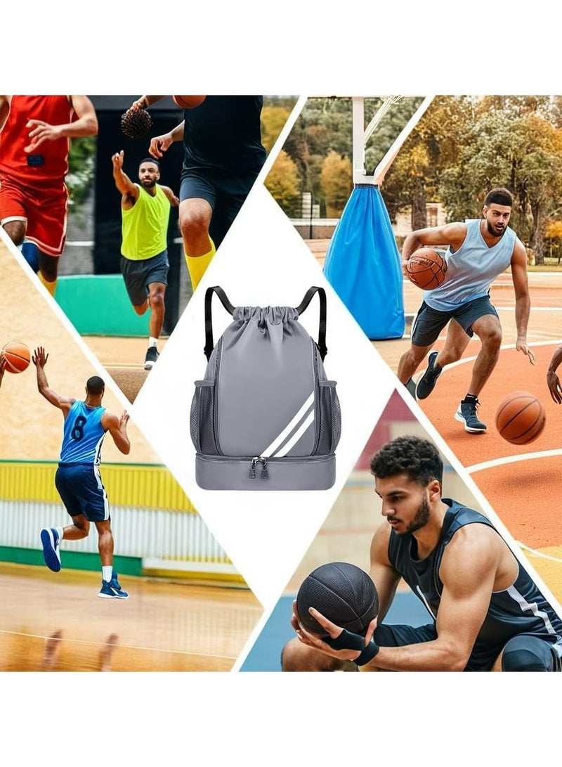 CMGTYYD Drawstring Backpack, Multi-Functional Waterproof Drawstring Soccer Backpack, Large Capacity with Separate Shoe Compartment for Men Women Sports, Fitness, Swimming, Camping(Silver Gray) - Image 5