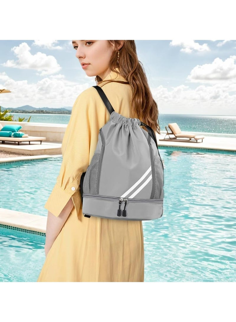 CMGTYYD Drawstring Backpack, Multi-Functional Waterproof Drawstring Soccer Backpack, Large Capacity with Separate Shoe Compartment for Men Women Sports, Fitness, Swimming, Camping(Silver Gray) - Image 3