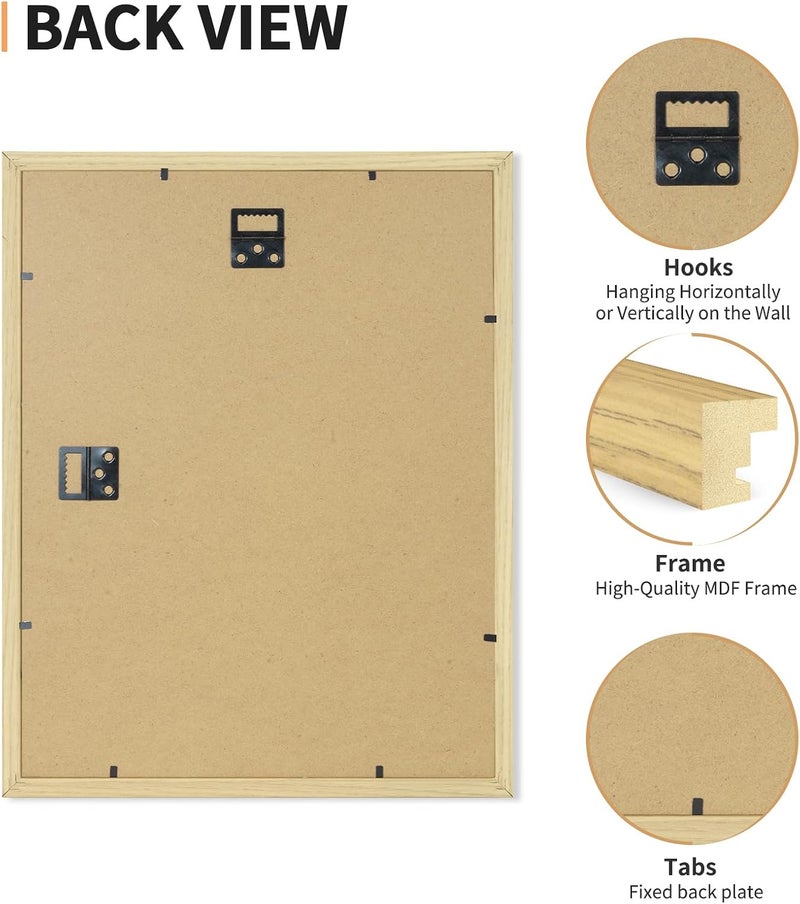 ATOBART مجموعة أطارات صور من مقاس 11x14، تتكون من 4 أطارات، متوفرة مع وسادة أو بدون وسادة، مناسبة لتزيين الحائط أو الطاولة، تشمل زجاج بلوري عالي الوضوح ونقش خشبي طبيعي. - Image 3