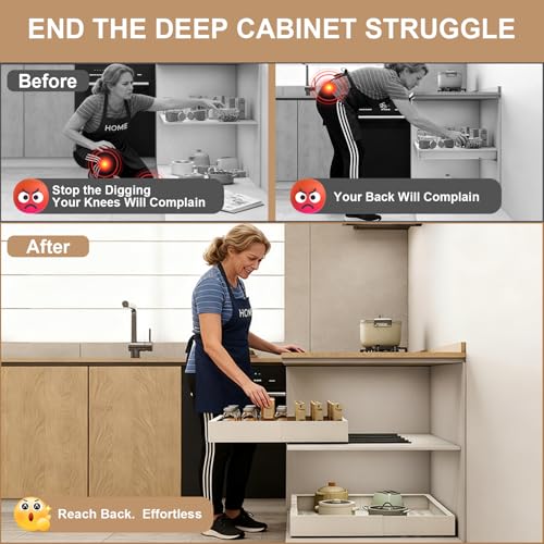 Fokyfok Pull out Cabinet Organizer,Expandable Width(7"-11"),Depth(17"-24"),Roll out Drawers,No Drill Adjustable Slide out Shelves for Kitchen,Pantry,for Both Lip and Lip-Free Cabinets,White(1PC) - Image 4