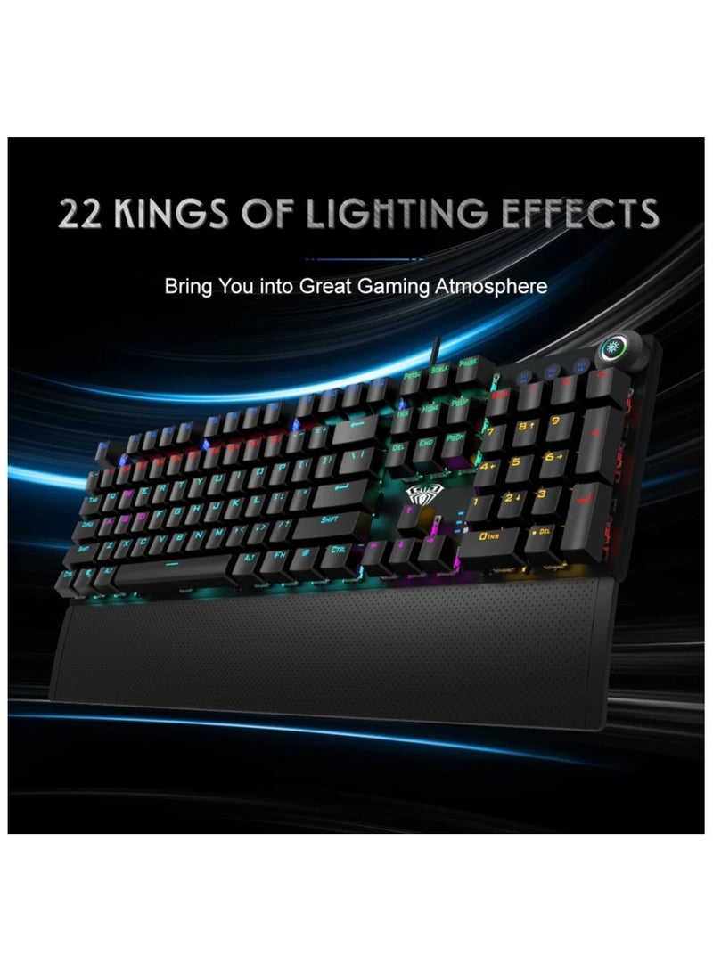 AULA F2088 Classic Mechanical Keyboard with Black Blue Switches,White Light LED Backlit Gaming Keyboard,Removable Wrist Rest,USB Wired Computer Keyboard for PC,Laptop - Image 3