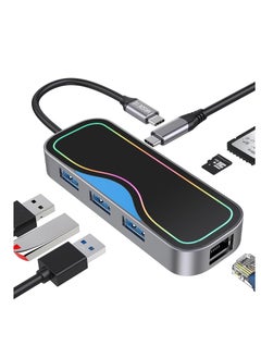 USB C Hub, 7 in 1 USB-C Hub Multiport Adapter with Gigabit Ethernet, 100W PD Charging, 3 USB 3.0 Ports, SD/TF, 1Gbps Ethernet to USB C, USB C Dock for Laptop,MacBook M1/M2, iPad, iMac, XPS, Surface, H