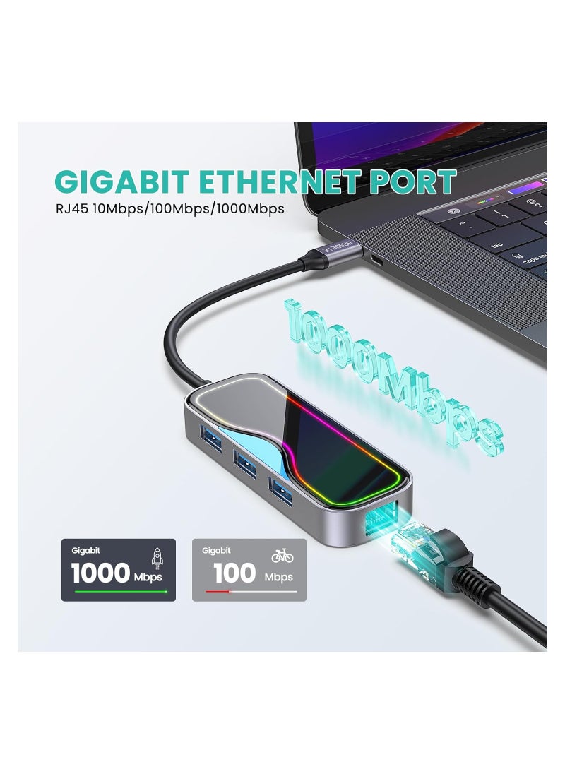 Excefore - USB C Hub, 7 in 1 USB-C Hub Multiport Adapter with Gigabit Ethernet, 100W PD Charging, 3 USB 3.0 Ports, SD/TF, 1Gbps Ethernet to USB C, USB C Dock for Laptop,MacBook M1/M2, iPad, iMac, XPS, Surface, H - Image 1
