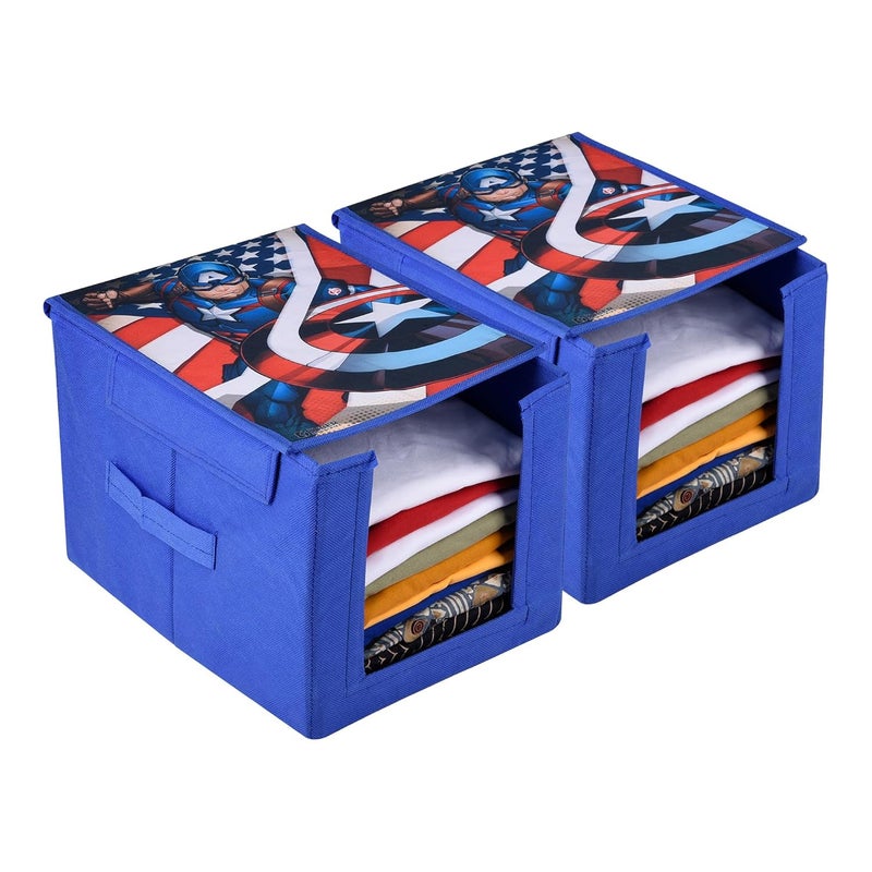 Kuber Industries Marvel Captain America Wardrobe Organizer Shirt Stacker Closet Organizer Foldable Storage Boxes Shelf Organizer Shirt Stacker Bag Pack of 2 Blue - Image 1