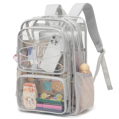 Yusudan Clear Backpack for Girls Women Heavy Duty Transparent School Backpacks See Through PVC Bookbag for College Work Security Travel Light Grey - Image 1