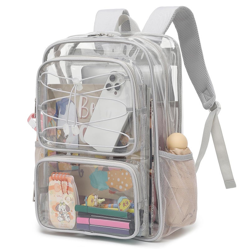 Yusudan Clear Backpack for Girls Women Heavy Duty Transparent School Backpacks See Through PVC Bookbag for College Work Security Travel Light Grey - Image 2