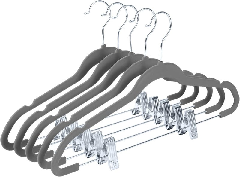 Red Dot Gift 20-Pack Grey Non-Slip Velvet Hangers with Clips - 360 Degree Rotatable Hook - Image 1