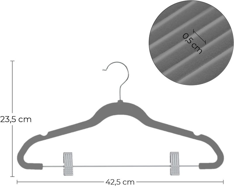 Red Dot Gift 20-Pack Grey Non-Slip Velvet Hangers with Clips - 360 Degree Rotatable Hook - Image 2