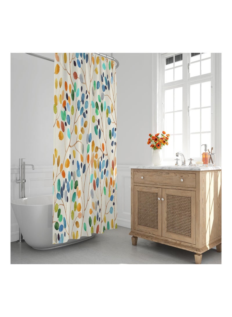 Excefore Colorful Leaves Spots on Branches Shower Curtain Sets, Abstract Ivory Color Background Bathroom Curtains, Modern Minimalist Bath Curtain, Waterproof Fabric with 12 Hooks 72x72 Inches - Image 2