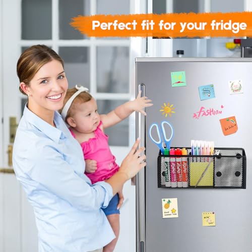 Ameceres Magnetic Pencil Holder - Extra Strong Magnets Mesh Marker Holder Perfect for Whiteboard, Refrigerator and Locker Accessories (3 Baskets, 1 Pack Black) - Image 4