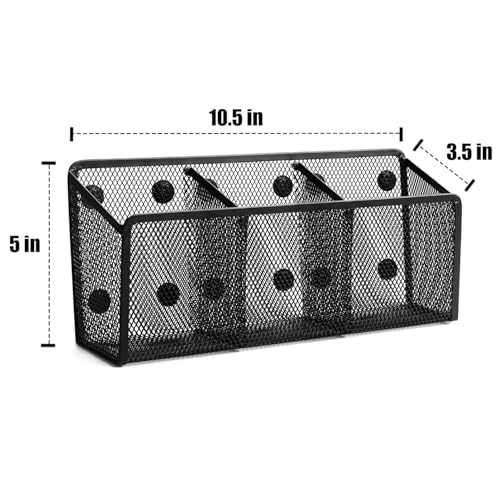 Ameceres Magnetic Pencil Holder - Extra Strong Magnets Mesh Marker Holder Perfect for Whiteboard, Refrigerator and Locker Accessories (3 Baskets, 1 Pack Black) - Image 3