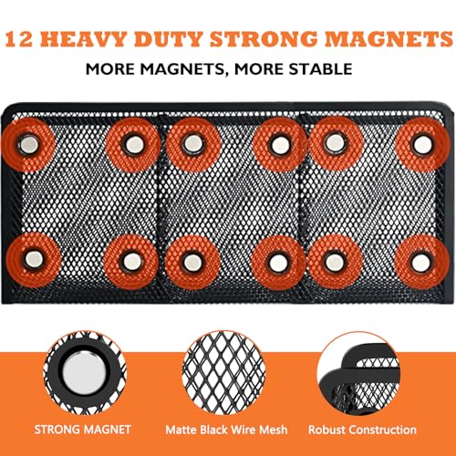 Ameceres Magnetic Pencil Holder - Extra Strong Magnets Mesh Marker Holder Perfect for Whiteboard, Refrigerator and Locker Accessories (3 Baskets, 1 Pack Black) - Image 2