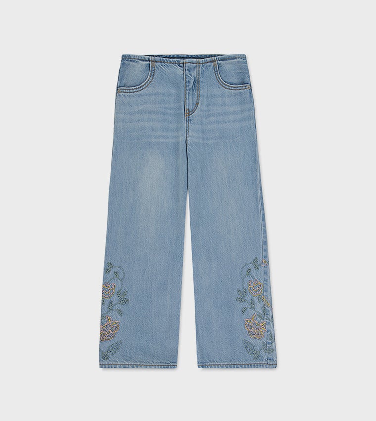 ليفايز جينز واسع مطرز بدون حزام للبنات الكبار