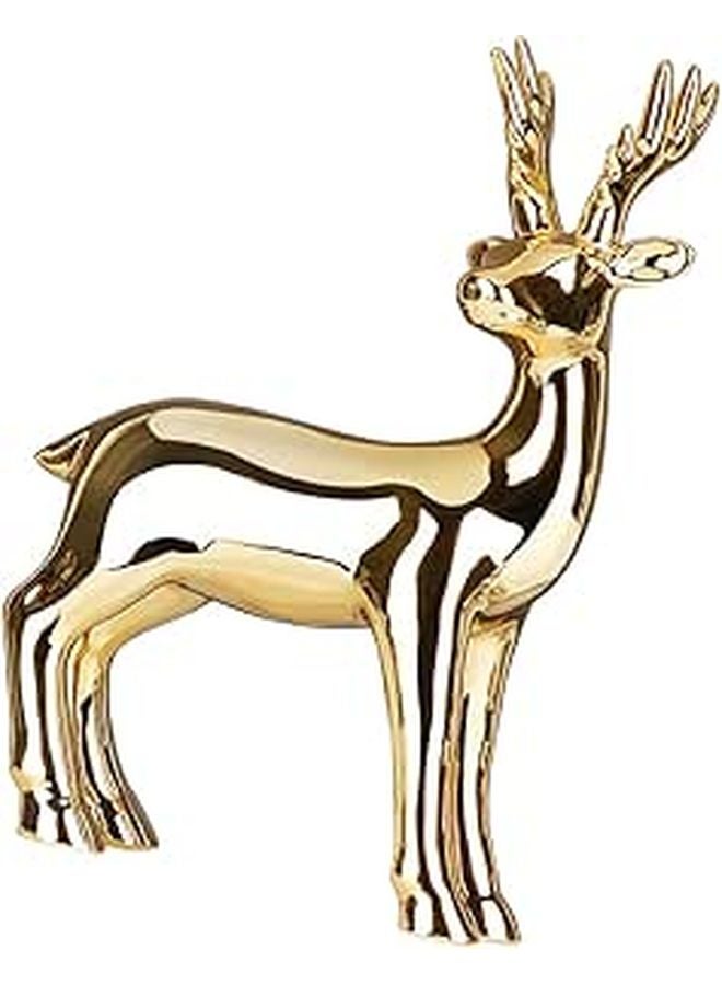 Small Gold Ceramic Deer Figurine Decorative Statue For Home Tabletop Accents - Image 1