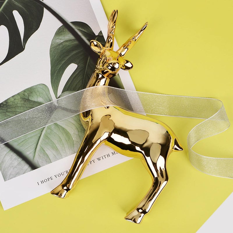 Small Gold Ceramic Deer Figurine Decorative Statue For Home Tabletop Accents - Image 5