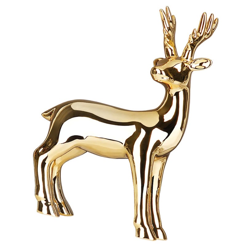 Small Gold Ceramic Deer Figurine Decorative Statue For Home Tabletop Accents - Image 2