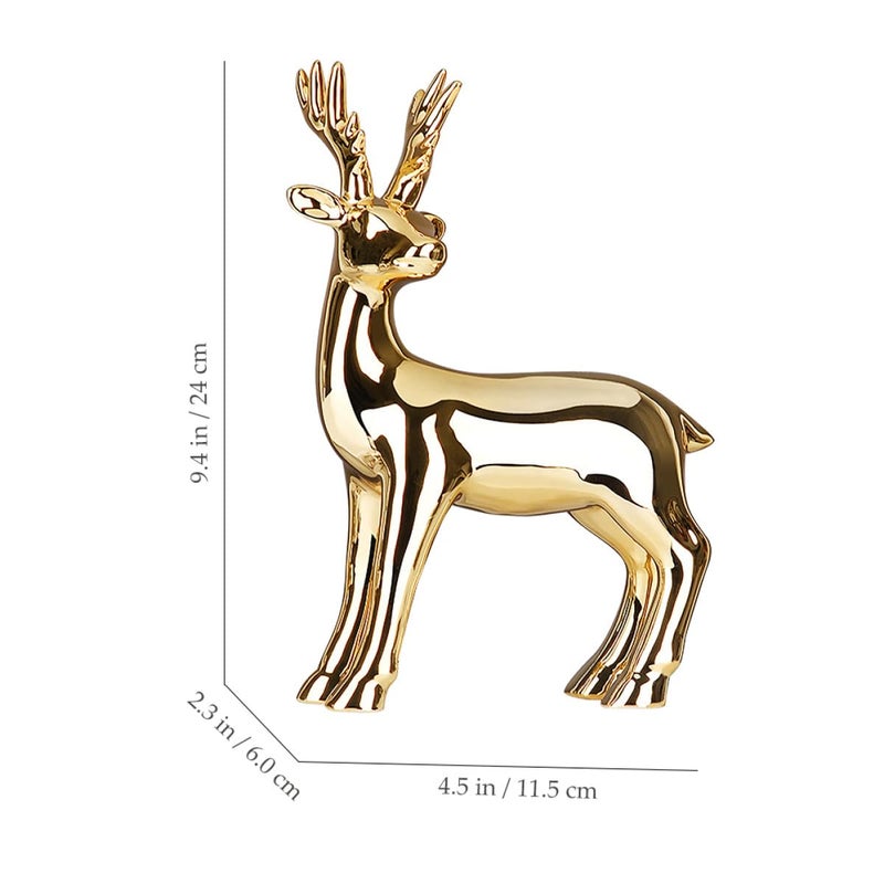 Small Gold Ceramic Deer Figurine Decorative Statue For Home Tabletop Accents - Image 3