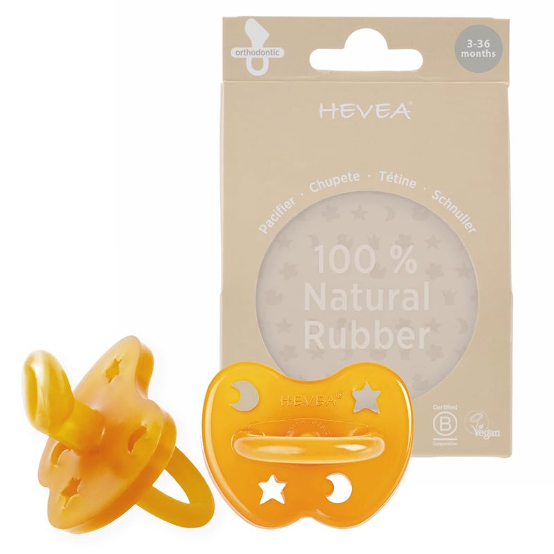 HEVEA Natural Rubber Pacifier 2-Pack, Plant Based, Plastic-Free, Eco-Friendly, BPA-Free & Approved for Food Contact (3-36 Months Orthodontic Teat Shape) - Image 1