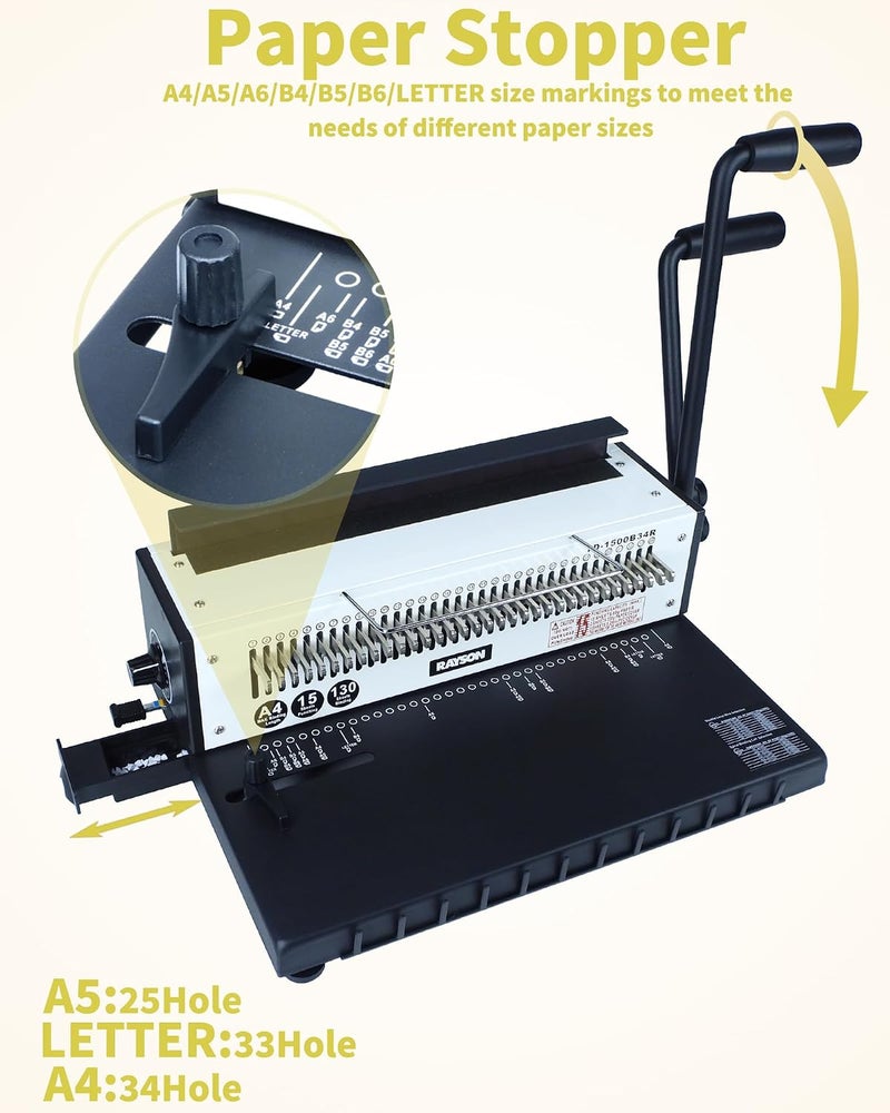 TD-1500B34R Wire Binding Machine, 3:1 Pitch, 130-Sheet Capacity | 34 Disengageable Dies, Punch 15 Sheets, Durable metal construction, Free binding supplies included, Easy to use - Image 3