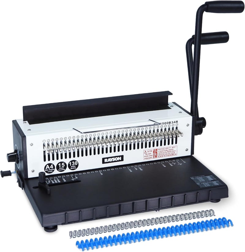 TD-1500B34R Wire Binding Machine, 3:1 Pitch, 130-Sheet Capacity | 34 Disengageable Dies, Punch 15 Sheets, Durable metal construction, Free binding supplies included, Easy to use - Image 1